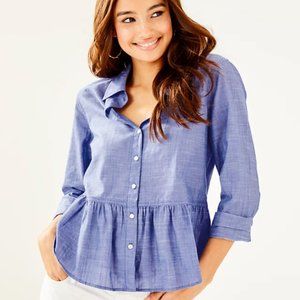 Lilly Pulitzer Carina Blue Peplum Button Front Top